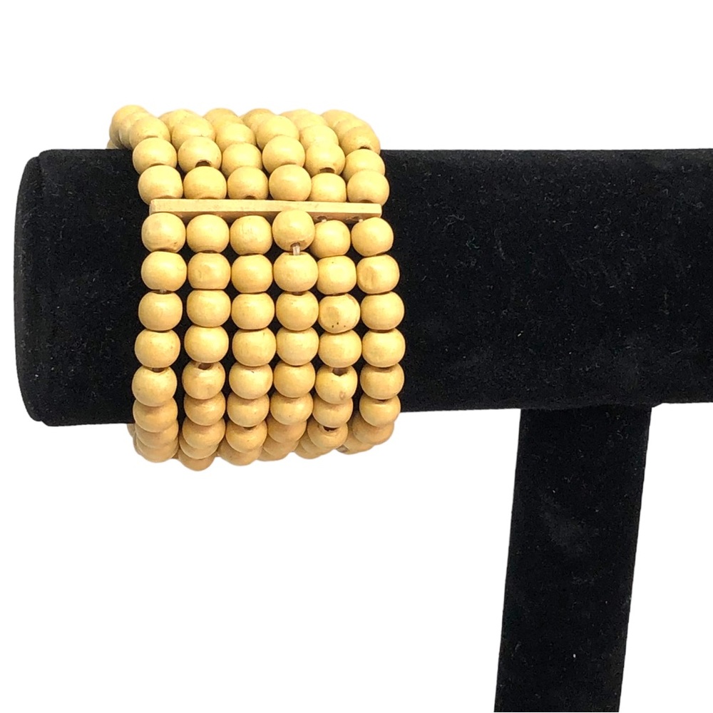 Multi Strand Wood Bead Bracelet Stretch Beaded Bracelet Honey Color Bead…